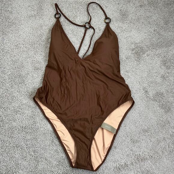 NEW J.Crew O-ring V-neck one-piece Swimsuit Size 22 Brown Plus Size - Picture 4 of 8